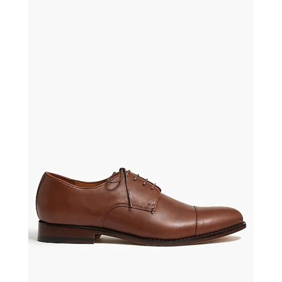 J. Crew Factory Mens Oxford Leather Cap Toe Shoes Brown Sz 10.5 Lace Up Preppy - Picture 1 of 15